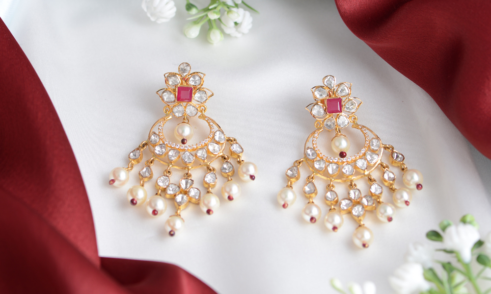 buy polki earrings designs at krishna jewellers pearls & gems