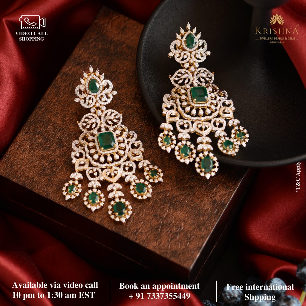 Buy Diamond Earrings Designs at Krishna Jewellers Pearls & Gems