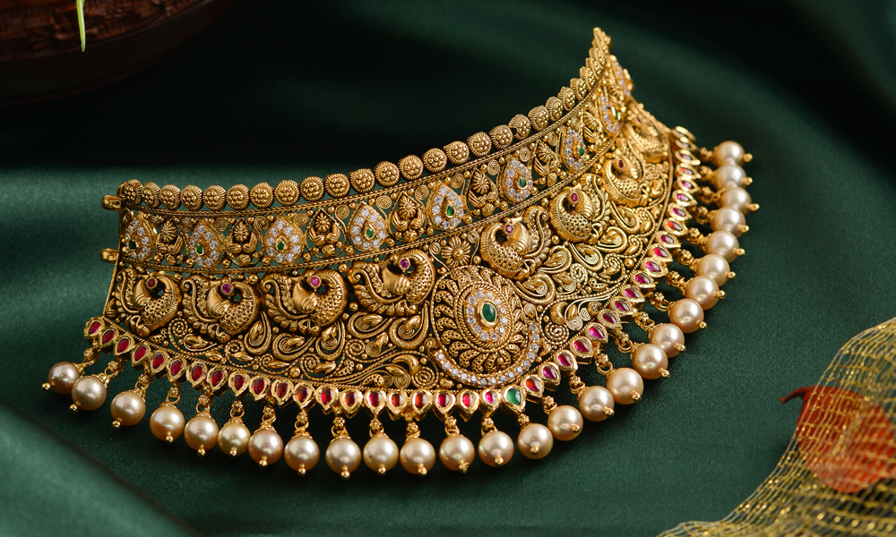 NRI Gold Choker Necklace at Krishna Jewellers Pearls & Gems