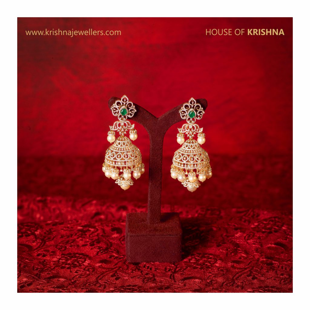 Diamond Jhumka Earrings Online from Krishna Jewellers

