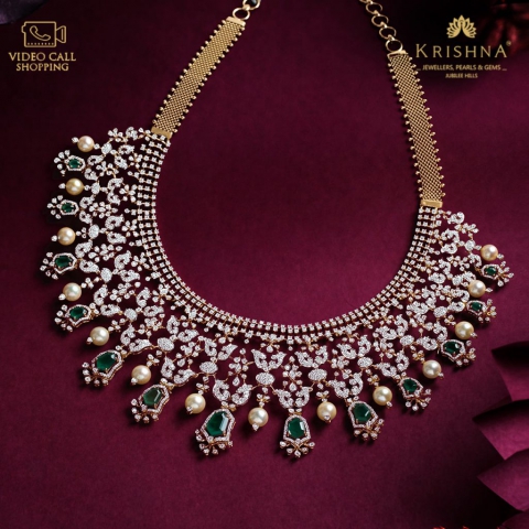 Buy Diamond Emerald Choker Online at Krishna Jewellers