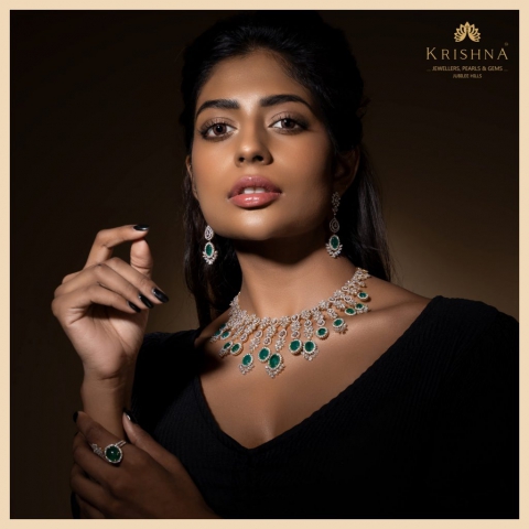 Buy Diamond Emerald Choker with Earrings, rings