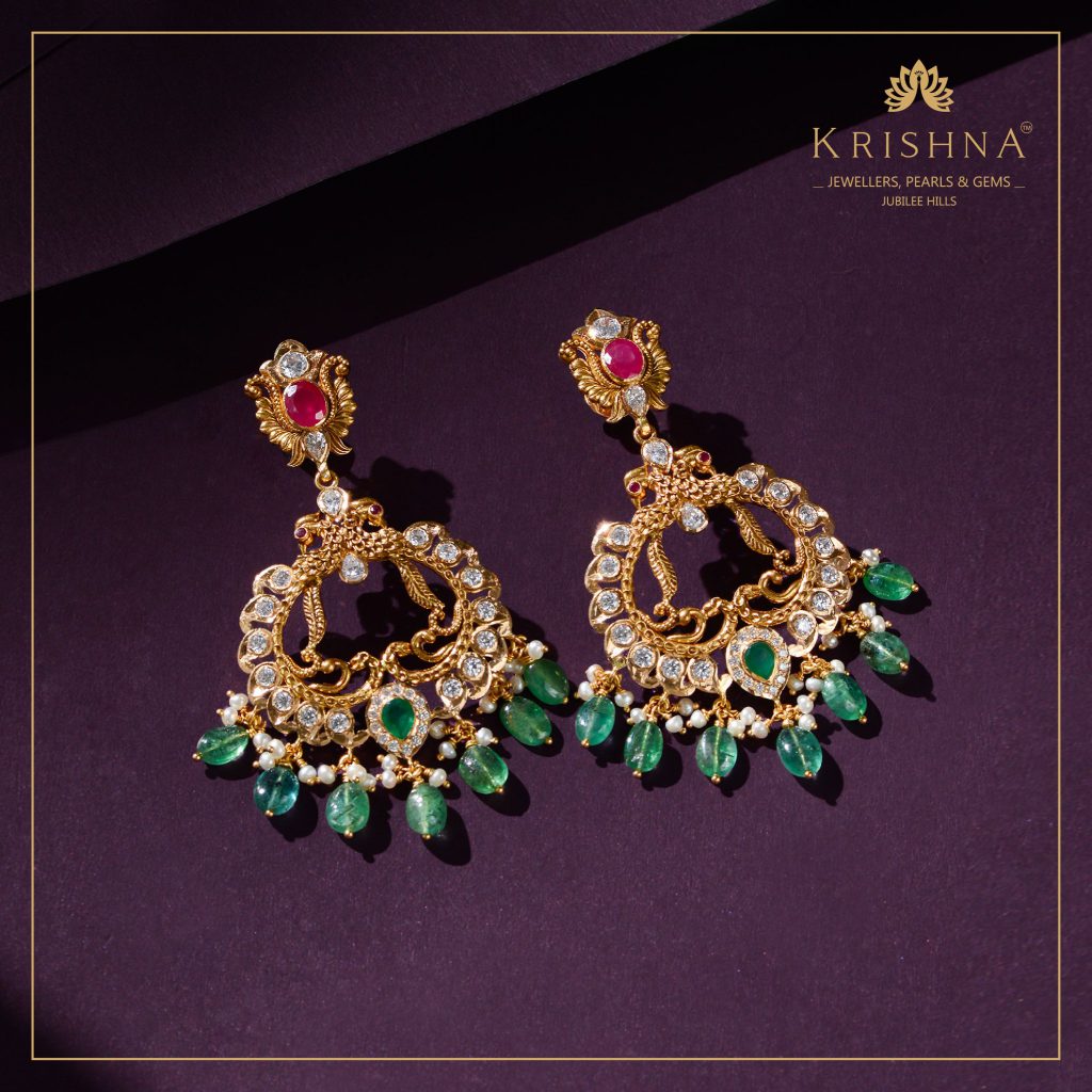 Latest Gold Emerald Chandbali Ruby Earrings at Krishna Jewellers