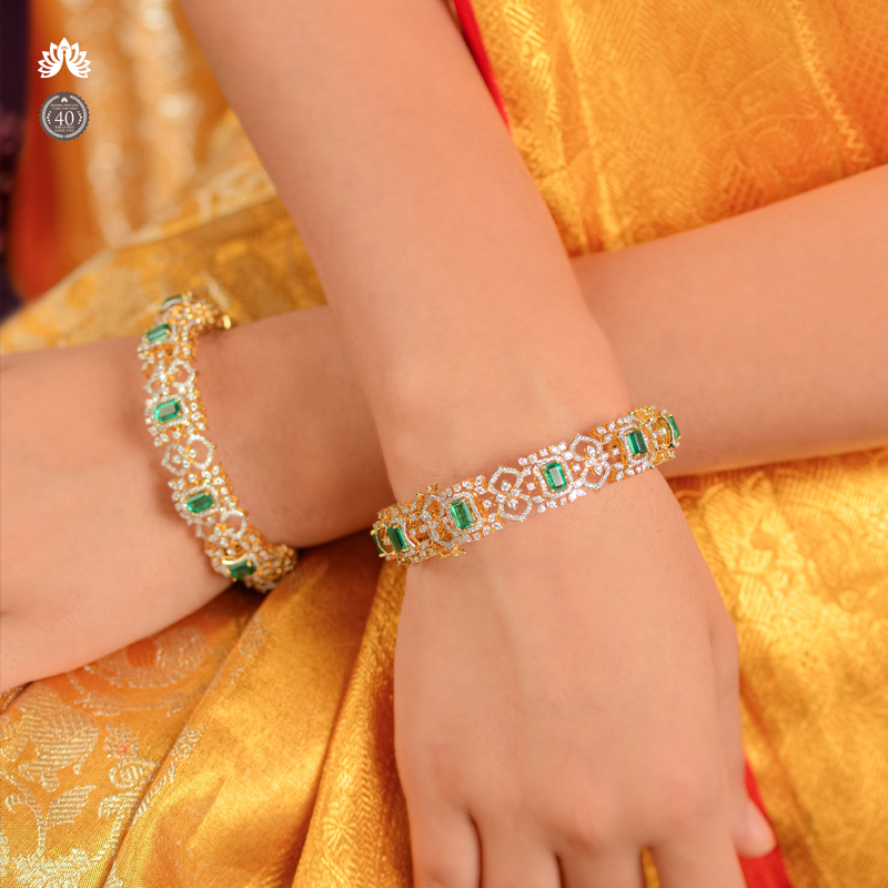 Diamond Emerald Bangles Online from Krishna Jewellers