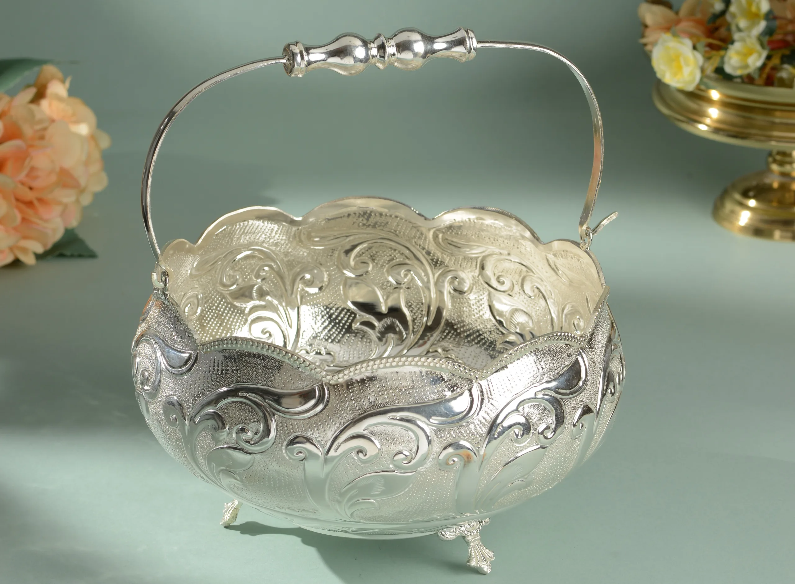 silver flower basket